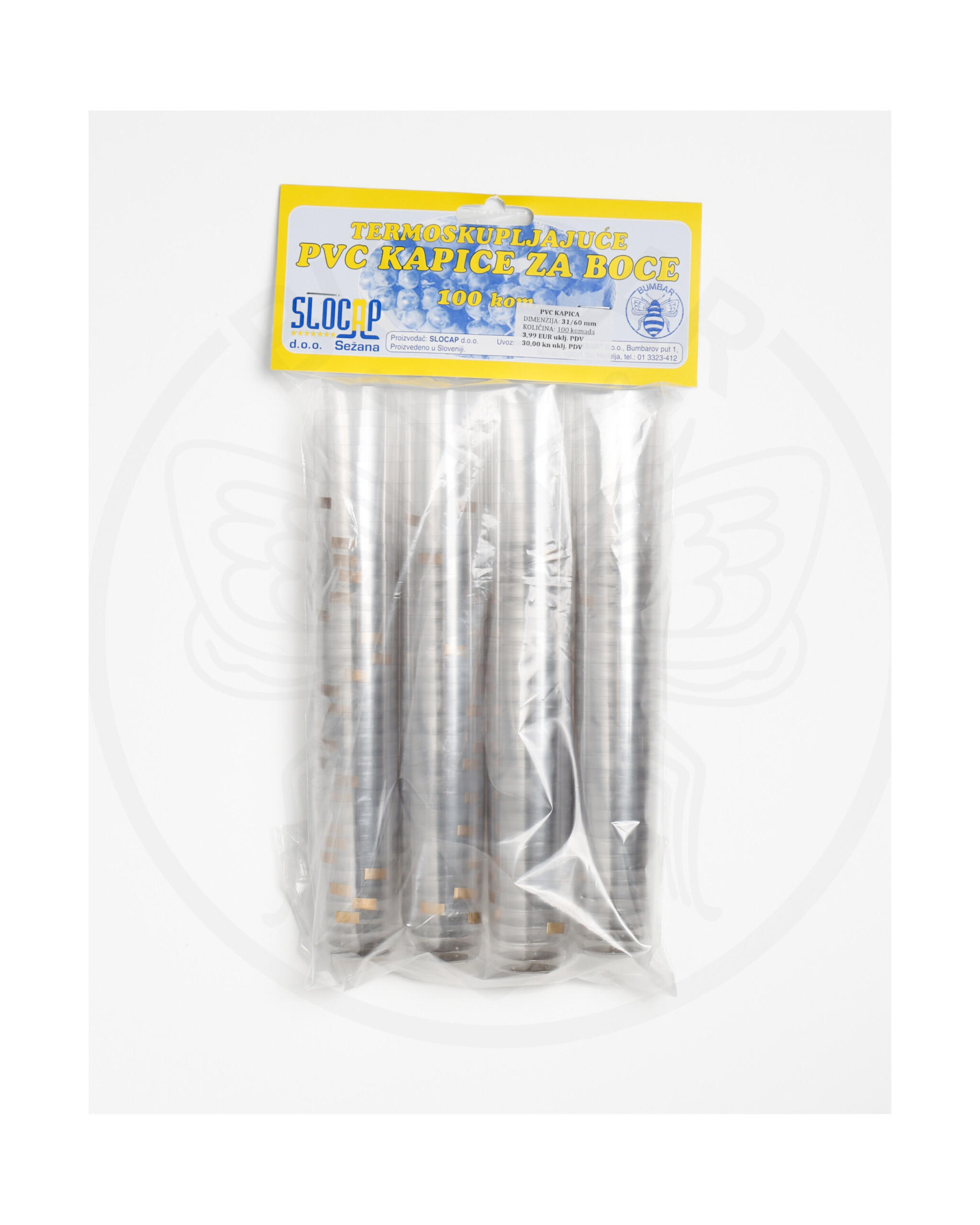 paket od 100 komada pvc kapica 31x60 bezbojna sa zlatnim poklopcem ukrasna