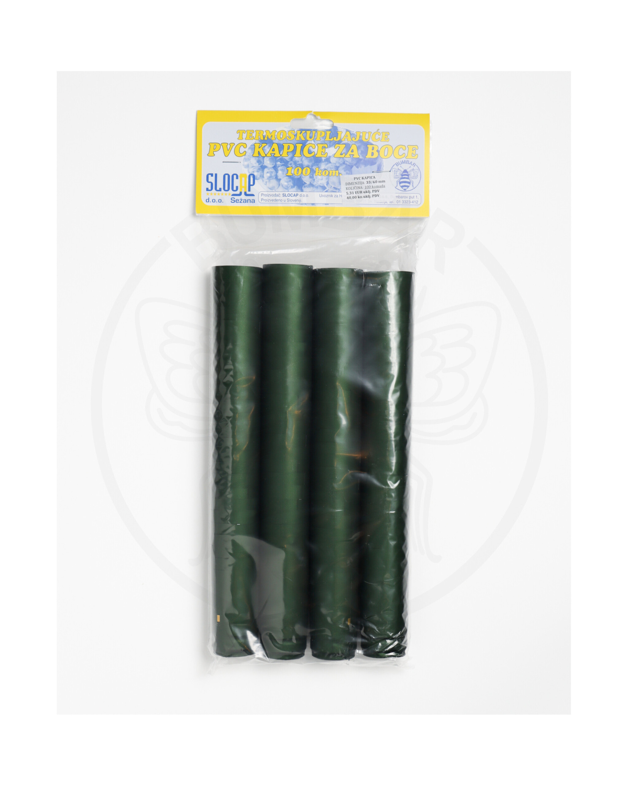 paket od 100 komada pvc kapica 33x60 zelena mat ukrasna