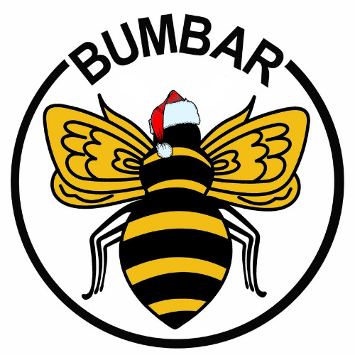 logotip poduzeća Bumbar d.o.o. s Božićnim motivom kape Djeda Mraza