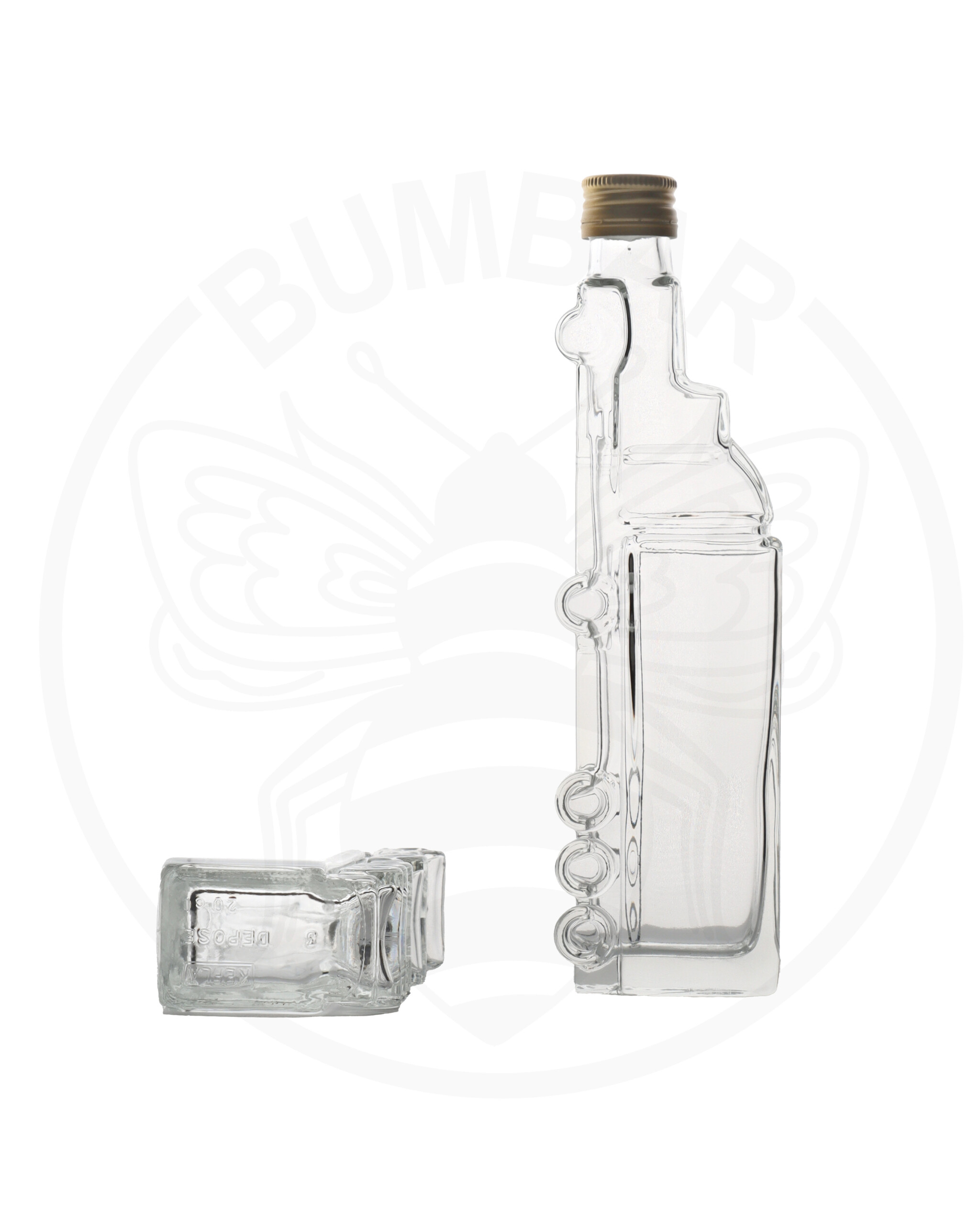 Staklena boca Kamion od 200 ml oblika kamiona sa zlatnim zatvaračem na navoj