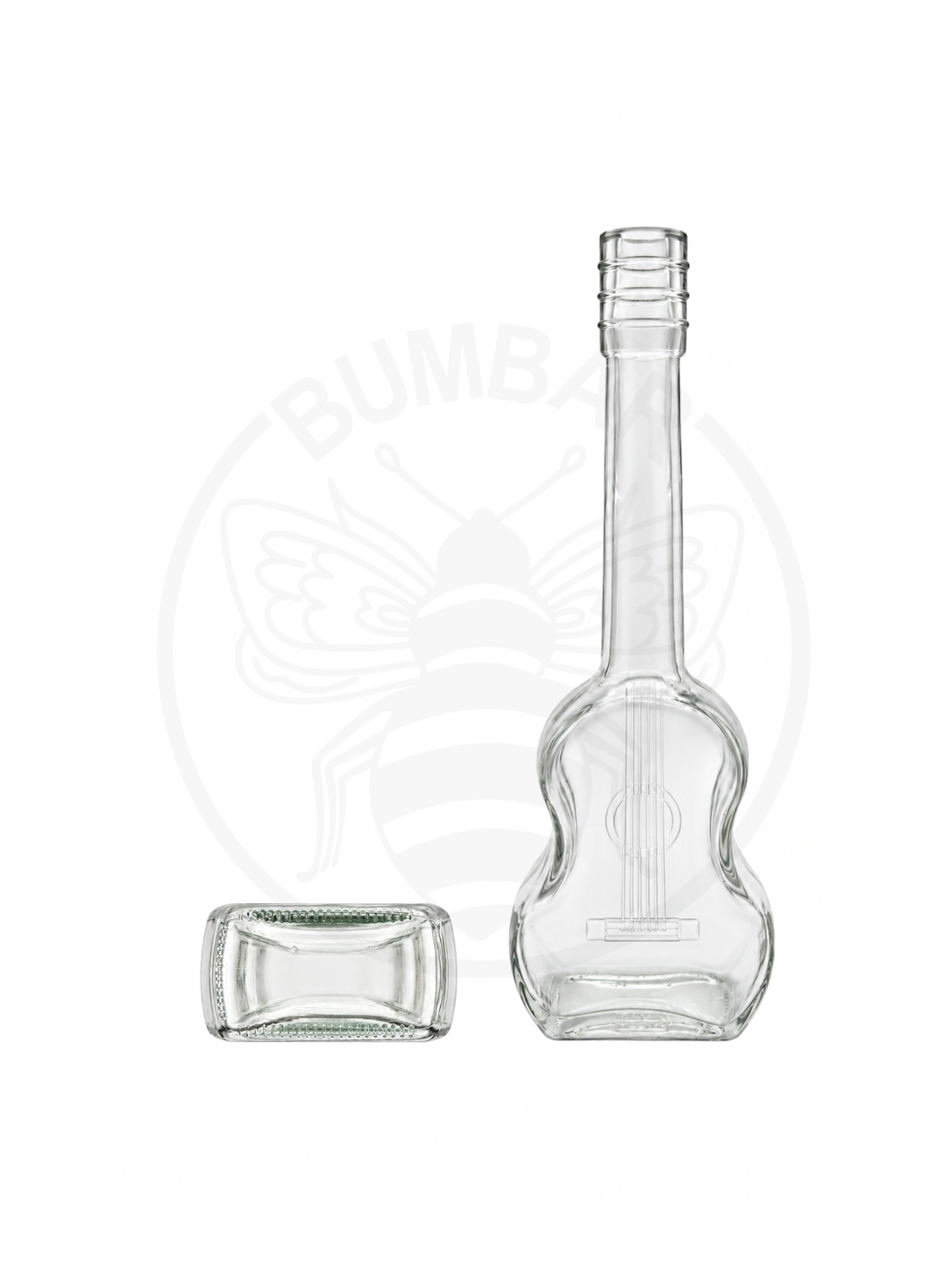 Staklena boca Gitarre zapremnine 500 ml, oblika gitare, prozirne boje